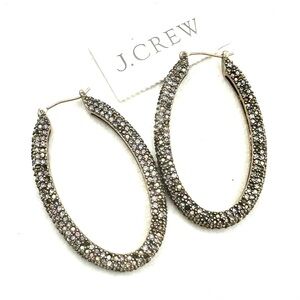 J. Crew Antiqued Gold Tone Pave Rhinestone Hoop Earrings